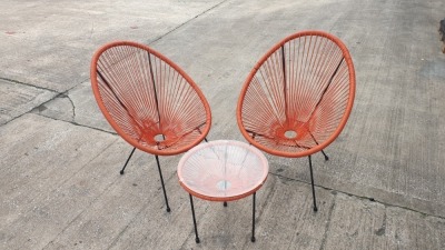 3 PC ORANGE STRING BISTRO SET COMPRISING MEDIUM ROUND COFFEE TABLE WITH TEMPERED GLASS TOP AND 2