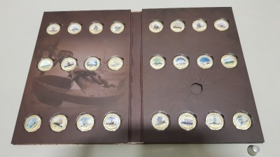 COLLECTION OF 24 COMMEMORATIVE COINS FAMOUS SHIPS OF THE WORLD (161-444-1) COMPLETE WITH CERTIFICATE OF OWNERSHIP NO Z000376. CONTAINED IN A PRESENTATION FOLDER