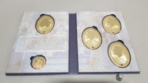 SET OF 4 LARGE AND 1 SMALL COMMEMORATIVE COINS 1936 - YEAR OF THE THREE KINGS (161-490-5) CONTAINED WITHIN A PRESENTATION FOLDER