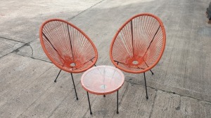 3 PC ORANGE STRING BISTRO SET COMPRISING MEDIUM ROUND COFFEE TABLE WITH TEMPERED GLASS TOP AND 2