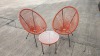 3 PC ORANGE STRING BISTRO SET COMPRISING MEDIUM ROUND COFFEE TABLE WITH TEMPERED GLASS TOP AND 2