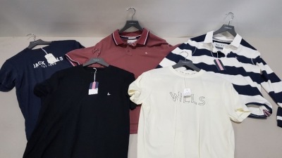 10 PIECE MIXED JACK WILLS CLOTHING LOT IN VARIOUS SIZES CONTAINING LONG SLEEVED POLO SHIRTS, STANDARD POLO SHIRTS, T SHIRTS, SHIRTS AND A CREWNECK T SHIRT ETC