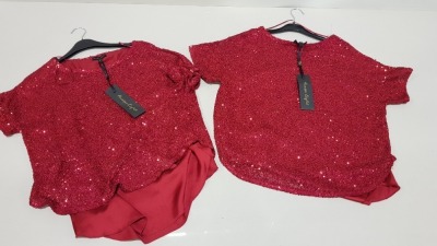 14 X BRAND NEW FAZE 8 MACY RED SEQUENED TOPS UK SIZE SMALL