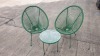 3 PC GREEN STRING BISTRO SET COMPRISING ROUND COFFEE TABLE WITH TEMPERED GLASS TOP AND 2 SINGLE