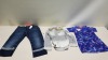 6 PIECE MIXED CLOTHING LOT CONTAINING 3 X SUPERDRY FLAG JACKETS SIZE XS, DAMSEL IN A DRESS, DRESS SIZE 12, LEVIS 502 JEANS SIZE W30 L32 AND A WHITE STUFFED TUNIC SIZE 6