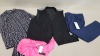 6 PIECE MIXED CLOTHING LOT CONTAINING PEPE JEANS DRESS SIZE 8, LIMEHAUS TROUSERS SIZE 28R, SCOPES WASITCOAT SIZE 52R, YUMMY DRESS SIZE 8, JACK WILLS T SHIRT SIZE 6, MILLY BIKINI SIZE 14