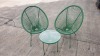 3 PC GREEN STRING BISTRO SET COMPRISING ROUND COFFEE TABLE WITH TEMPERED GLASS TOP AND 2 SINGLE