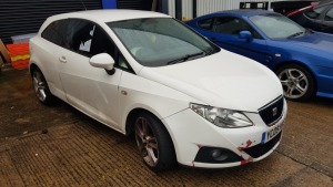 WHITE SEAT IBIZA SPORT 84. Reg : YC09 HHG Details: FIRST REGISTERED 7/6/2009 NO KEYS OR DOCUMENTS POOR CONDITION SCREWS HOLDING ON BUMPER WING MIRRORS SCRATCHED DRIVERS DOOR NOT CLOSED PROPERLEY FRONT GRILL PUSHED IN