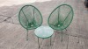 3 PC GREEN STRING BISTRO SET COMPRISING ROUND COFFEE TABLE WITH TEMPERED GLASS TOP AND 2 SINGLE