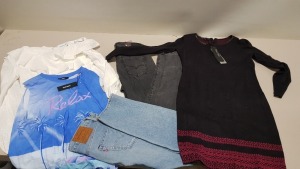 6 PIECE MIXED CLOTHING LOT CONTAINING LEVIS JEANS W29 L32, LEVIS JEANS W31 L30, DIESEL VEST SIZE XS, PERSERVERANCE TOP SIZE 14, TOMMY HILFIGER SIZE SMALL, MARC AUREL DRESS SIZE 8