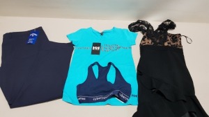 6 PIECE MIXED CLOTHING LOT CONTAINING CYBER JAMMIES SPORTS BRA SIZE 12, 2 X CALLOWAY GOLF PANTS W44 L32, HELLY HANSON T SHIRT SIZE 10, DOROTHY PERKINS SIZE 18, 3 FLOOR FASHION DRESS SIZE 8