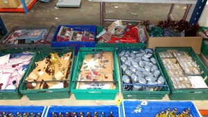 LARGE QTY OF ASSORTED CHRISTMAS DECORATIONS IN 8 TRAYS (NOT INC) IE. LED LIGHTS, GIFT BAGS, WREATH HANGERS, PAINT YOUR OWN CHRISTMAS BAUBLE SETS,ETC, PLUS A SMALL SELECTION OF ORNAMENTS