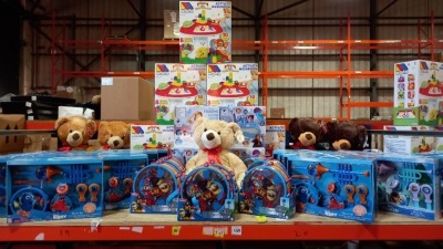 GREAT SELECTION OF 45 X LARGE BRAND NEW TOYS ON A FULL SHELF INCLUDING FINDING DORY & FROZEN MUSIC SETS, PAW PATROL DRUM KITS, BEAR HUGS TEDDY BEARS, MOLTO ACTIVITY MUSHROOMS &, DISNEY FROZEN II SPARKLE SNOW SLIME STATION