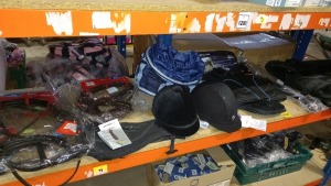 12 X BRAND NEW HORSE RIDING WEAR AND TACKLE IE. 2 X CHARLES & OWEN RIDING HATS (6 5/8 - 54 &6 1/4 - 51), WHITTAKER HEAD COLLARS, ARIAT CHAPS, AIROWEAR EQUESTRIAN SAFETY JACKETS (CHILDREN & WOMENS), LUNGING AID, GROOMING ETC.