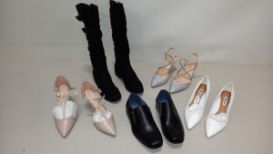 24 PIECE MIXED SHOE LOT CONTAINING ROLLAND CARTIER HIGH HEELS, DUNE LONDON HIGH HEELS, ROCKET DOG ANKLE BOOTS, GABOR SANDALS AND KNEE HIGH BOOTS ETC - IN 2 TRAYS (NOT INC)
