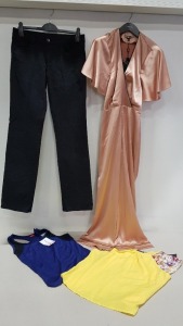 6 PIECE MIXED CLOTHING LOT CONTAINING LACOSTE JEANS SIZE 40, BIBA DRESS SIZE 10, HOT SQUASH TOP SIZE MEDIUM, MARIE CLAIRE TOP SIZE LARGE, WINSER LONDON TROUSERS SIZE 12 AND DIESEL JEANS SIZE 12