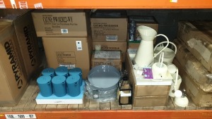 MISC LOT OF PREMIER GARDEN ITEMS IE. PLASTIC JUGS, METAL TRAYS, JUGS, WATERING CANS, TENT LIGHTS,