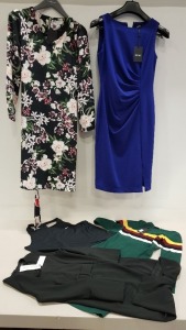 6 PIECE MIXED CLOTHING LOT CONTAINING CAROLINA CAVOUR DRESS SIZE 12, NIKE VEST SIZE 12, DKNY DRESS SIZE 12, JAMES LAKELAND DRESS SIZE 8, LACOSTE JEANS SIZE 34, CAROLINA CAVOUR DRESS SIZE 14