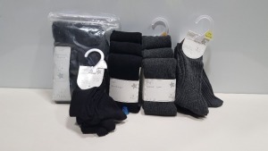 80 X BRAND NEW KIDS TESCO / F&F PACKS OF 3 & 5 SUPER SOFT COTTON RICH TIGHTS IN GREY AND BLACK AND COTTON RICH SOCKS IN GREY AND BLACK IN VARIOUS SIZES (MAINLY TIGHTS) IN 4 TRAYS (NOT INCLUDED)