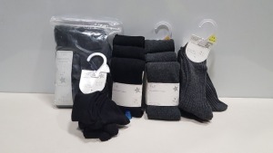 60 X BRAND NEW KIDS TESCO / F&F PACKS OF 3 & 5 SUPER SOFT COTTON RICH TIGHTS IN GREY AND BLACK AND COTTON RICH SOCKS IN GREY AND BLACK IN VARIOUS SIZES (MAINLY TIGHTS) IN 3 TRAYS (NOT INCLUDED)