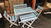 5 PC BLUE & GREY WASHED BEACH STYLE WOODEN GARDEN SET COMPRISING DOUBLE BENCH, 2 X CHAIRS PLUS A