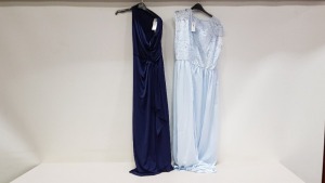 4 PIECE MIXED DRESS LOT CONTAINING 2 X LACE BACK DRAPE LIGHT BLUE DRESS SIZE 16 AND 18 RRP £130.00 AND 2 X JOHN LEWIS NAVY ONE SHOULDER DRESS SIZE 14 RRP £110.00 (TOTAL RRP £480.00)