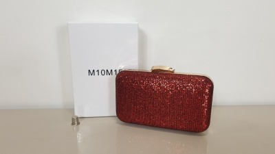 APPROX 80 X M10M15 RED GLITTER BAGS WITH METALLIC CHAIN