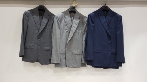 7 X BRAND NEW LUTWYCHE SUITS IN PLAIN GREY AND NAVY SIZE 41R, 42R, 44L, 46R AND 48R (PLEASE NOTE SUITS ARE NOT FULLY TAILORED)