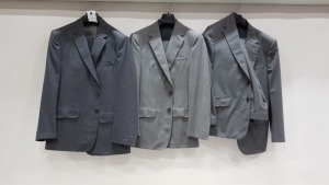 6 X BRAND NEW LUTWYCHE SUITS IN PLAIN GREY SIZE 38R AND 44R (PLEASE NOTE SUITS ARE NOT FULLY TAILORED)