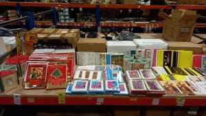 LARGE SELECTION OF GIFTSHOP ITEMS ON A SHELF IE. 12 PACK CHRISTMAS CARDS, PARTY BAGS, NOVELTY BIRTHDAY CARDS ETC.