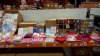 LARGE SELECTION OF GIFTSHOP ITEMS ON A FULL SHELF IE. HEART SHAPED BOWLS, STANDS COMPLETE WITH ADHESIVE LETTERS & NUMBERS, NOVELTY BIRTHDAY CARDS, LUXURY GIFT DRESSINGS, VALENTINES CARDS,BANNERS, PARTY SWIRLS ETC.