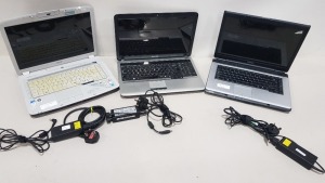 LOT CONTAINING 3 LAPTOPS INCLUDING TOSHIBA L300, ACER 5920, SAMSUNG NOTEBOOK RV510 ALL WITH CHARGES AND NO O/S