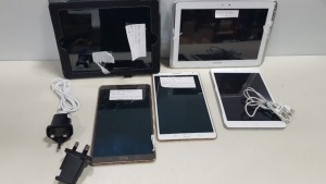 5 PIECE LOT CONTAINING 2 APPLE IPADS AND 3 SAMSUNG TABLETS ALL FOR SPARES
