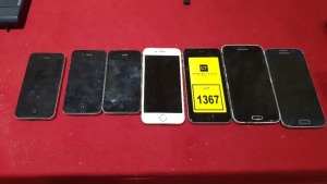 7 X MOBILE PHONES - 5 X IPHONE, 2 X SAMSUNG - NO CHARGERS - CONSIDER AS SPARES