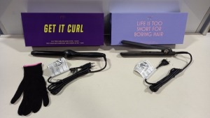 2 X BRAND NEW PYT (PRETTY YOUNG THING) HAIR STYLING TOOLS IE. 1 X STRAIGHTENER TONGUES BLACK, 1 X CURLING WAND BLACK - NOTE: EURO PLUGS