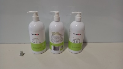 360 X BRAND NEW V-STOP 75% SANITISING GEL IN 500ML DISPENSER BOTTLES - EXP DATE FEBRUARY 2024 - IN 18 CARTONS