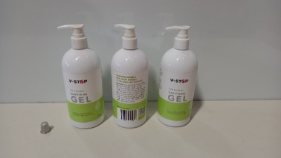 360 X BRAND NEW V-STOP 75% SANITISING GEL IN 500ML DISPENSER BOTTLES - EXP DATE FEBRUARY 2024 - IN 18 CARTONS