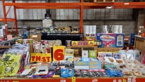 LARGE SELECTION OF GIFTSHOP ITEMS ON A FULL SHELF IE. NOVELTY MUGS, RC FANTASTIC FLYING FUNSHIP, FANCY DRESS COSTUMES, INITIAL KEY RINGS, KAMA FOOTRA SOCKS, GENTLEMANS CARE KIT, CHRISTMAS CARDS, NOVELTY POSTCARDS, BIRTHDAY CARDS, BOOKMARKS, PLUSH TOYS, ET