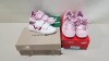 6 PIECE MIXED CLOTHING LOT CONTAINING 3 X PUMA PINK SUEDE SHOES IN VARIOUS JUNIOR SIZES, 1 X LACOSTE PINK KIDS TRAINERS AND 2 X JACK & JONES KIDS SHOES (PLEASE NOTE SOME ITEMS MAY BE MARKED OR DAMAGED)