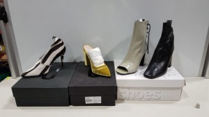 10 PIECE MIXED TOPSHOP SHOE LOT CONTAINING UNIQUE YELLOW SUEDE HIGH HEELS RRP £145.00 , UNIQUE ZEBRA SKINNED REAL LEATHER SOLE HIGH HEELS RRP £150.00 AND MUSE BLACK ZIP UP ANKLE BOOTS RRP £85.00, HALLIE ZIP UP ANKLE BOOTS RRP £89.00 ETC