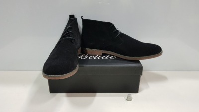 12 X BRAND NEW BELIDE BLACK SUEDE STYLED DESERT BOOTS IN SIZES 40, 41, 42, 43, 44 AND 45