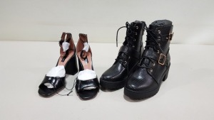10 PIECE MIXED TOPSHOP SHOE LOT CONTAINING SADE BLACK HIGH HEELS AND 4 X BLACK LACE UP ANKLE BOOTS IN SIZE 5 AND 6