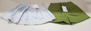 16 PIECE MIXED HAPPYOLOGY KIDS CLOTHING LOT CONTAINING QUILLA SHORTS IE AGE 2-3 YEARS, 3-4 YEARS AND 5-6 YEARS, BLUE BUNTING SKIRTS IE AGE 6-7 YEARS AND 5-6 YEARS AND PETUNIA SHORTS AGE 7 YEARS ETC