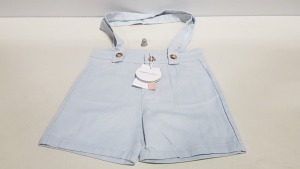 30 X BRAND NEW HAPPYOLOGY BLUE COTTON OVERALL SHORTS IE AGE 6-7 YEARS AND 5-6 YEARS