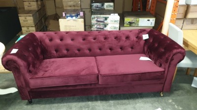BURGUNDY BUTTONS 2 SEATER SOFA EXTRA WIDE