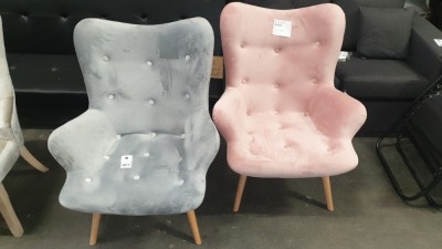 1 X GREY BUTTON ACCENT CHAIR 1 X PINK CHAIR