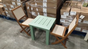 MINT GREEN TABLE WITH 2 X WOODEN CHAIRS MESH SEATS