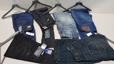 8 X PAIRS OF BRAND NEW G-STAR RAW JEANS IN VARIOUS STYLES & COLOURS IE. LIGHT BLUE, DARK BLUE AND GREY ETC - RRP £640 - SIZE 31