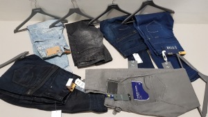 6 X PAIRS OF BRAND NEW G-STAR RAW JEANS IN VARIOUS STYLES & COLOURS IE. LIGHT BLUE, DARK BLUE AND GREY ETC - RRP £480 - SIZE 30