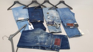 5 X PAIRS OF BRAND NEW G-STAR RAW JEANS IN VARIOUS STYLES & COLOURS IE. LIGHT BLUE, DARK BLUE AND GREY ETC - RRP £400 - SIZE 27
